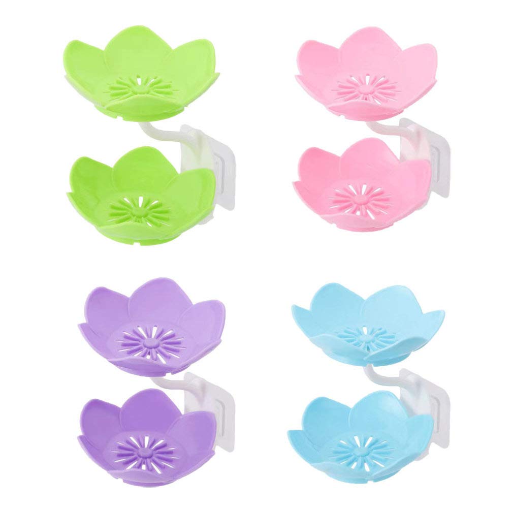 Wall- Mounted Drain Soap Box Double Layer with Lotus Flower Shaped Soap Tray Easy Removable Soap Dish