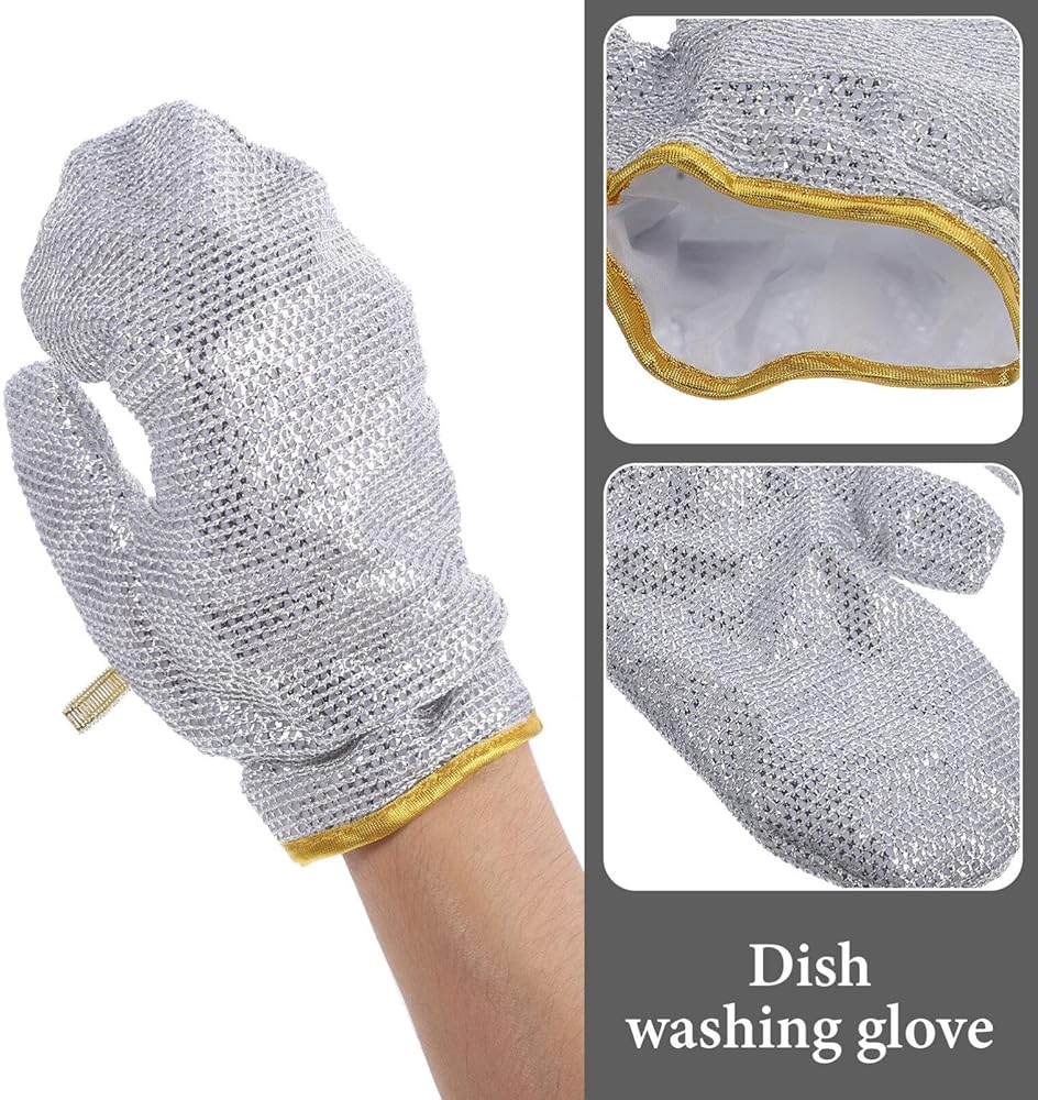 Steel Wire Dishwashing Glove, Multipurpose Anti Swiss Cleaning Rag, Waterproof Kitchen Cleaning Gloves, Oil-free, Silver Wire Dish Cleaning Glove, Multifunctional Non-Scratch Wire Dish Cloths Share Tweet