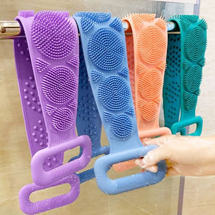 Silicone Back Scrub Bath Shower Silicone Body Brush Silicone Bath Towel Exfoliating Body Brush Belt Wash Body Wash Silicone Body Scrubber Belt