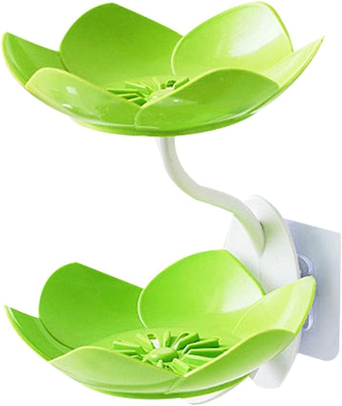 Wall- Mounted Drain Soap Box Double Layer with Lotus Flower Shaped Soap Tray Easy Removable Soap Dish