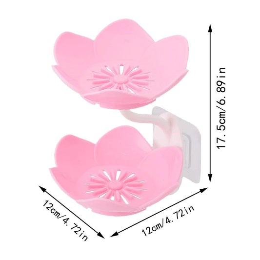 Wall- Mounted Drain Soap Box Double Layer with Lotus Flower Shaped Soap Tray Easy Removable Soap Dish