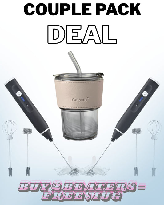 Buy Two Rechargeable Coffee Beater Get One Glass Tumbler Free (Bundle Deal)