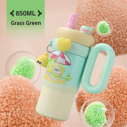 Cute Kawaii Insulated Tumbler Sipper 850ml With Handle & Straw Leakproof & Stainless Steel