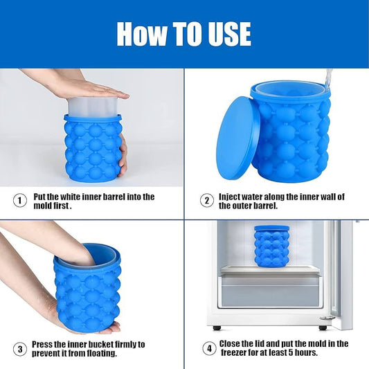 Silicone Ice Cube Maker Genie & Storage Bucket