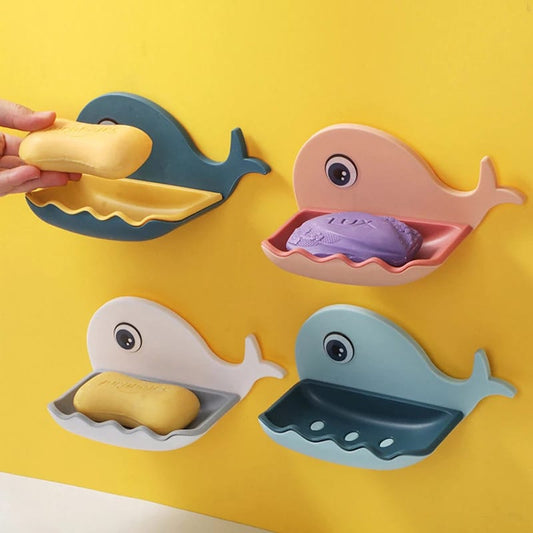 Fish Shape Cute Soap Plastic Dish Adhesive Waterproof Wall Mounted Bar Soap Dish Holder Organizer Rack Hanging Bathroom Soap Tray | 1Pcs (Random Color)