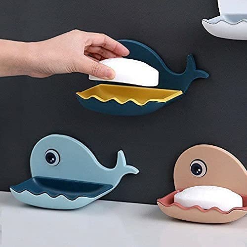 Fish Shape Cute Soap Plastic Dish Adhesive Waterproof Wall Mounted Bar Soap Dish Holder Organizer Rack Hanging Bathroom Soap Tray | 1Pcs (Random Color)