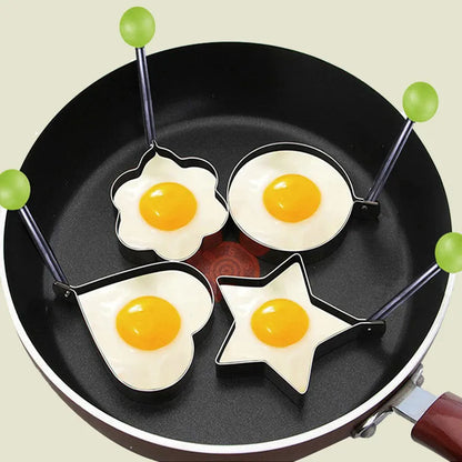 Fried Egg Mold, Pack of 4 Stainless Steel Egg Ring Egg Shaper Pancake Mold Heart/Round/Star/Flower Shapes