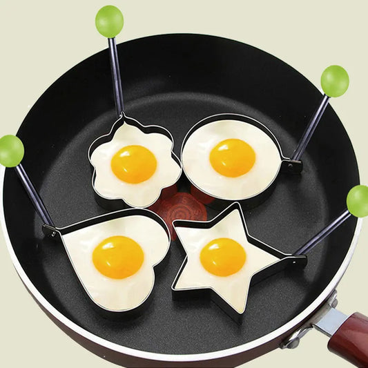 Fried Egg Mold, Pack of 4 Stainless Steel Egg Ring Egg Shaper Pancake Mold Heart/Round/Star/Flower Shapes
