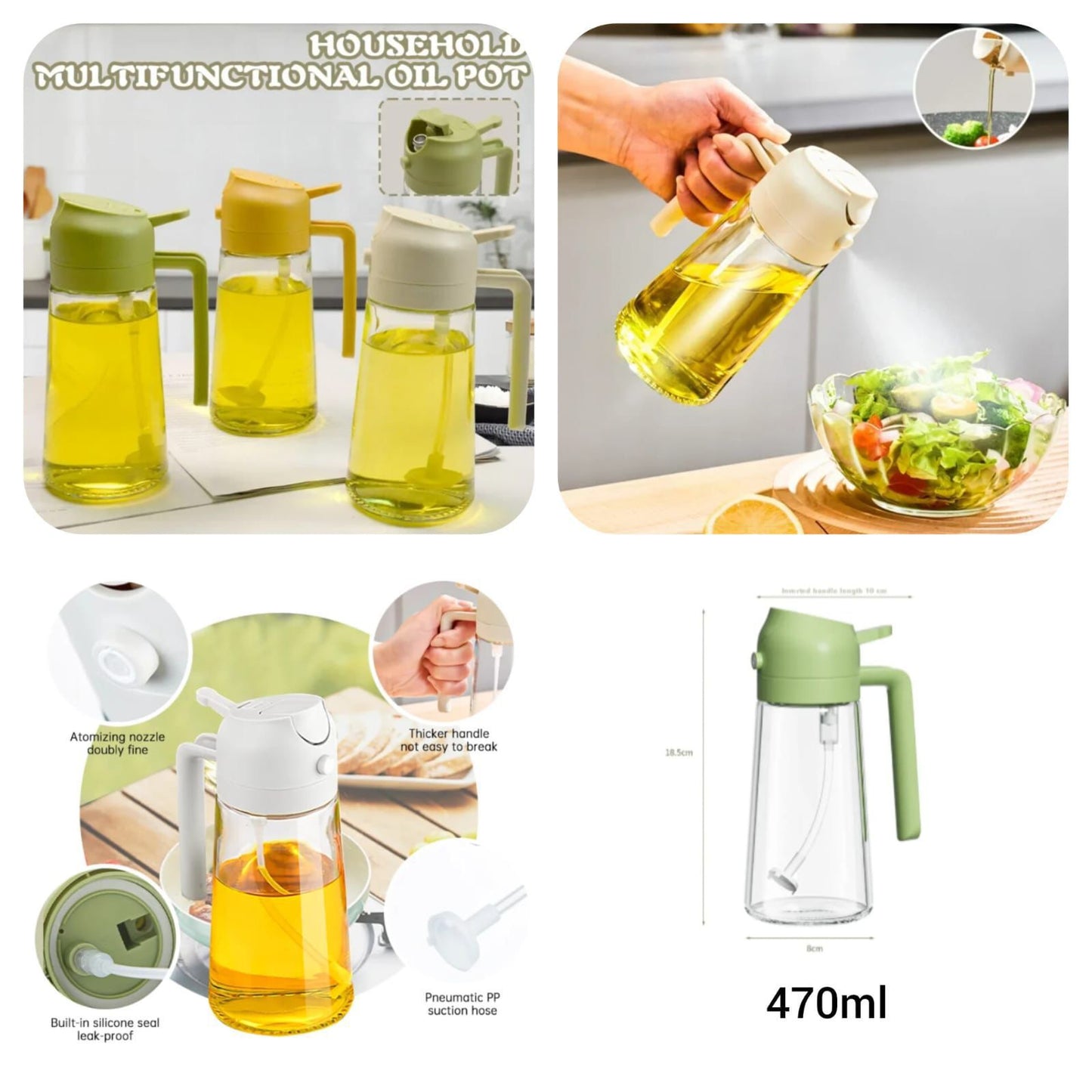 2-in-1 Glass Oil Sprayer and Dispenser, Oil Spray Bottle for Cooking, Oil Dispenser for Kitchen, Oil Bottle Dispenser Spray for Cooking, Air Fryer, BBQ etc, 580ML