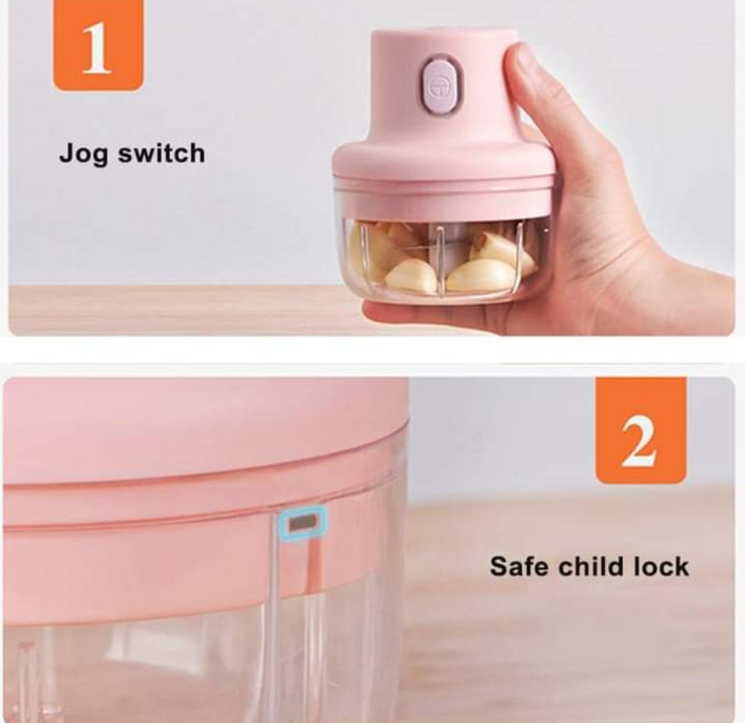 Portable Mini Electric Chopper 250ml Rechargeable Food Processor, Wireless Vegetable & Meat Chopper Durable Stainless Steel Blades USB Chargeable.