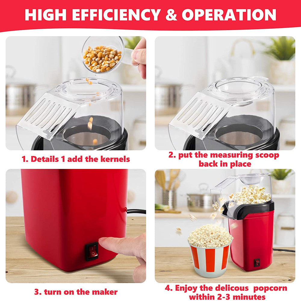 Popcorn Maker, Electric Mini Popcorn Machine Oil-Free, Small Fast Popper with Measuring Cup and Removable Cover
