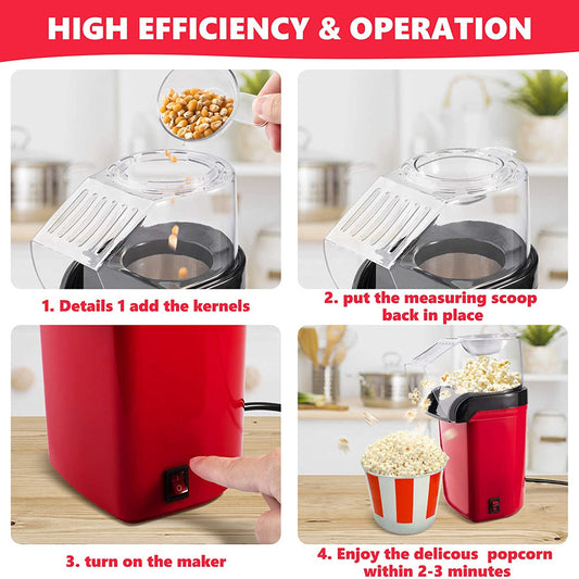 Popcorn Maker, Electric Mini Popcorn Machine Oil-Free, Small Fast Popper with Measuring Cup and Removable Cover