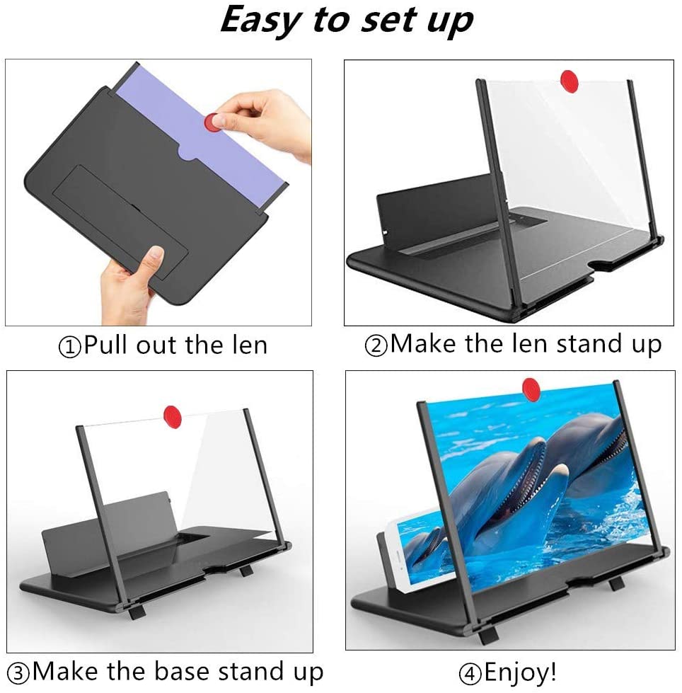9" 3D Phone Screen Magnifier - HD Magnifier Projector Screen for Videos, Movies, Games Foldable Phone Stand with Screen Amplifier Supports All Smartphones