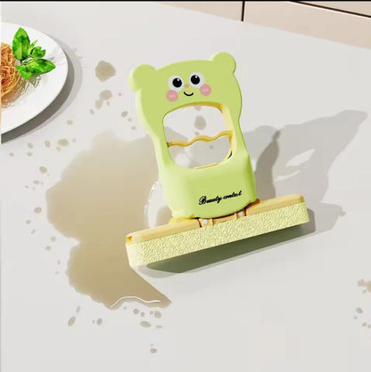 Portable Mini Self-Squeeze Sponge Desktop Mop Featuring a Cartoon Bear Design.