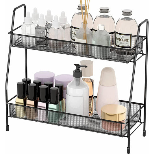 Spice Rack Organizer for Countertop, 2 Tier Bathroom Shelf, Desktop Makeup Organizer, Small Storage Rack for Kitchen, Bath Room, Bedroom and Office