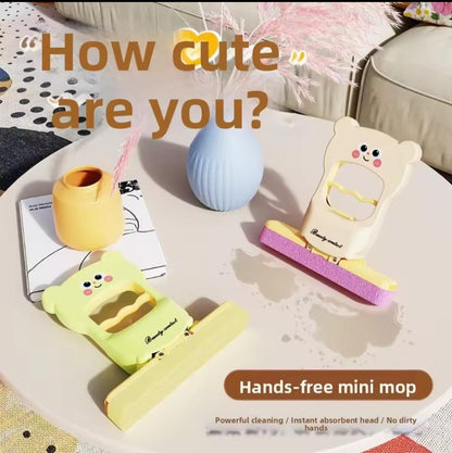 Portable Mini Self-Squeeze Sponge Desktop Mop Featuring a Cartoon Bear Design.
