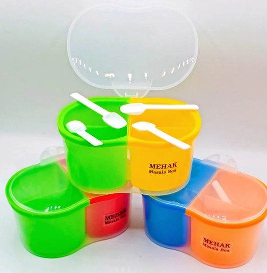Mutli-Purpose Spice Box With 4 Sections and Handles (2 Spoons Included)