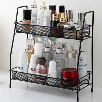 Spice Rack Organizer for Countertop, 2 Tier Bathroom Shelf, Desktop Makeup Organizer, Small Storage Rack for Kitchen, Bath Room, Bedroom and Office