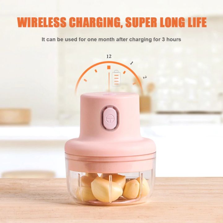 Portable Mini Electric Chopper 250ml Rechargeable Food Processor, Wireless Vegetable & Meat Chopper Durable Stainless Steel Blades USB Chargeable.