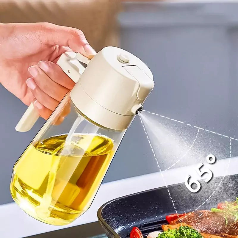 2-in-1 Glass Oil Sprayer and Dispenser, Oil Spray Bottle for Cooking, Oil Dispenser for Kitchen, Oil Bottle Dispenser Spray for Cooking, Air Fryer, BBQ etc, 580ML