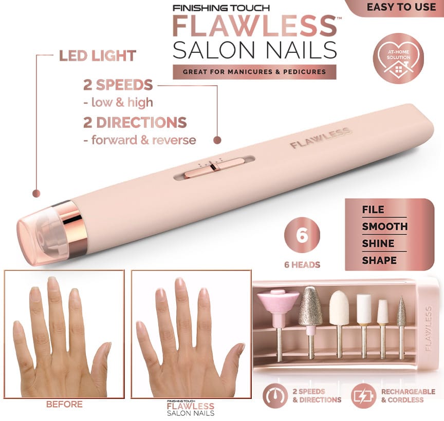 Finishing Touch Flawless Salon Nails Kit Electronic Nail File and Manicure and Pedicure Tool Rechargeable