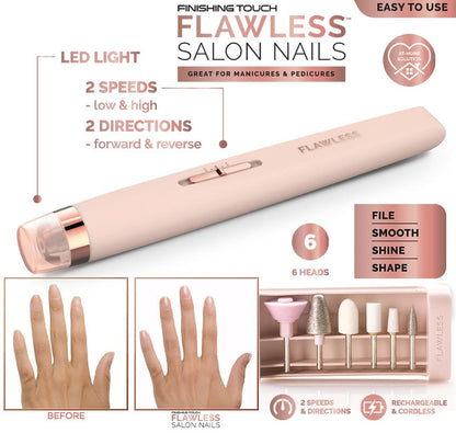 Finishing Touch Flawless Salon Nails Kit Electronic Nail File and Manicure and Pedicure Tool Rechargeable