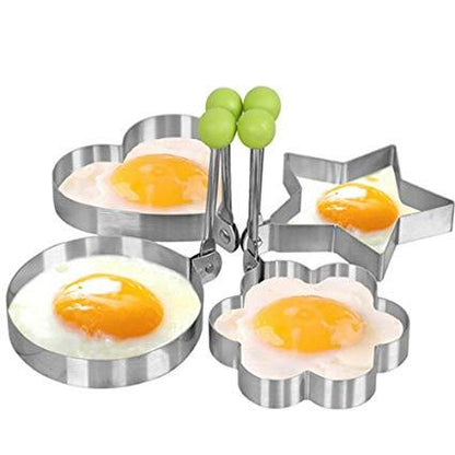 Fried Egg Mold, Pack of 4 Stainless Steel Egg Ring Egg Shaper Pancake Mold Heart/Round/Star/Flower Shapes