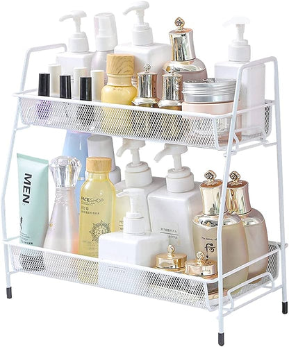 Spice Rack Organizer for Countertop, 2 Tier Bathroom Shelf, Desktop Makeup Organizer, Small Storage Rack for Kitchen, Bath Room, Bedroom and Office