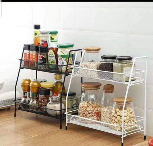Spice Rack Organizer for Countertop, 2 Tier Bathroom Shelf, Desktop Makeup Organizer, Small Storage Rack for Kitchen, Bath Room, Bedroom and Office