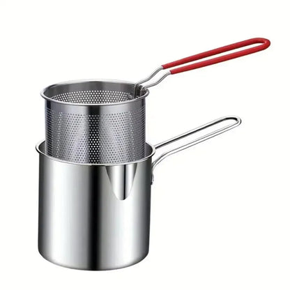 Deep Fryer Pot, Small Deep Fryer Stainless Steel Frying Pot with basket, 1200ml Handled Stainless Steel Chip Pan for French Fries, Chicken Wings and Shrimp