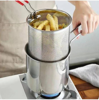 Deep Fryer Pot, Small Deep Fryer Stainless Steel Frying Pot with basket, 1200ml Handled Stainless Steel Chip Pan for French Fries, Chicken Wings and Shrimp
