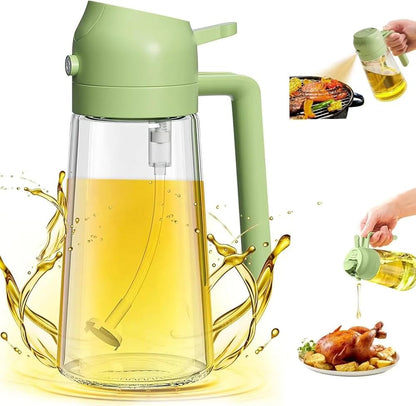 2-in-1 Glass Oil Sprayer and Dispenser, Oil Spray Bottle for Cooking, Oil Dispenser for Kitchen, Oil Bottle Dispenser Spray for Cooking, Air Fryer, BBQ etc, 580ML