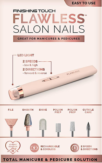 Finishing Touch Flawless Salon Nails Kit Electronic Nail File and Manicure and Pedicure Tool Rechargeable