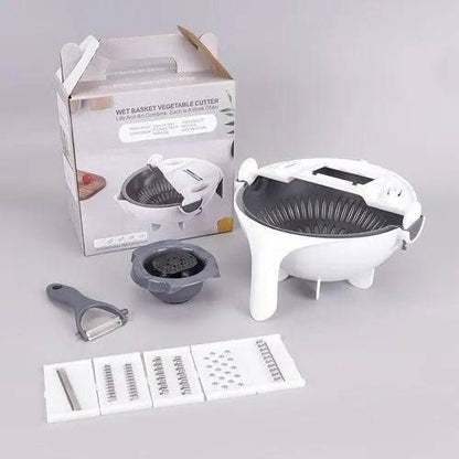 Vegetable Cutter with Drain Basket 9 in 1 Slicer, Multi-functional Magic Kitchen Veggie Fruit Shredder Grater Slicer