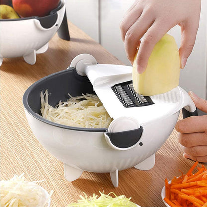 Vegetable Cutter with Drain Basket 9 in 1 Slicer, Multi-functional Magic Kitchen Veggie Fruit Shredder Grater Slicer